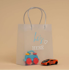 Transparent Luxury He's here Gift bag (9x8x4)