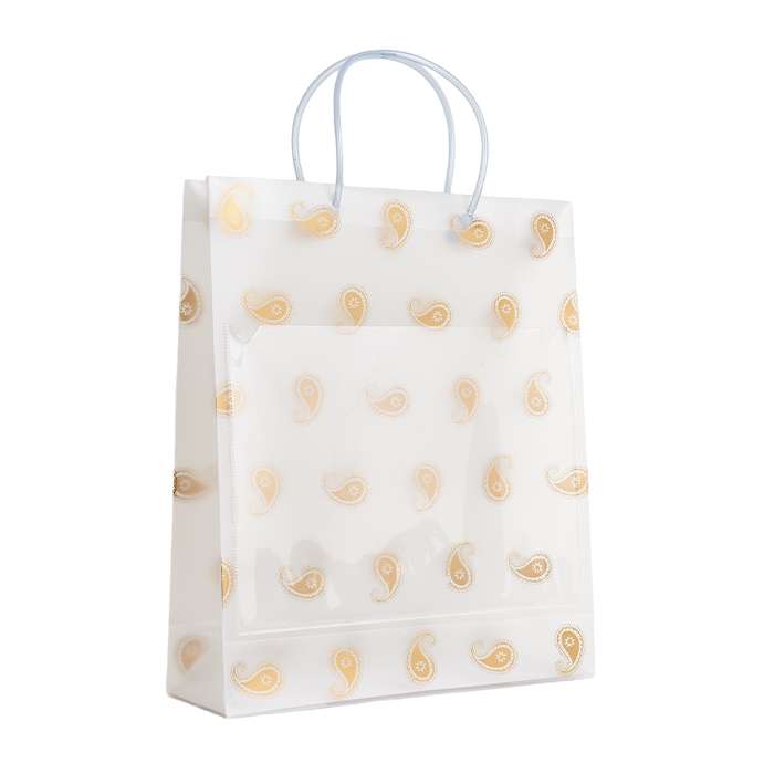 Transparent Multiple Leaves Printed Luxury Gift Bag with Slit Pocket and Loop Handle