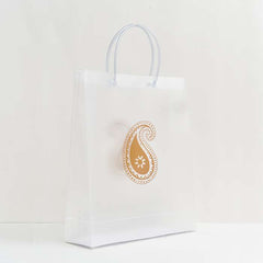 Transparent Big Leaf Printed Luxury Gift Bag with Loop Handle