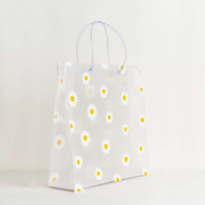 Transparent Multiple Flowers Printed Luxury Gift Bag with Slit Pocket and Loop Handle