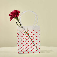 Red Heart Valentines Day Transparent Gift Bag with Loop Handle