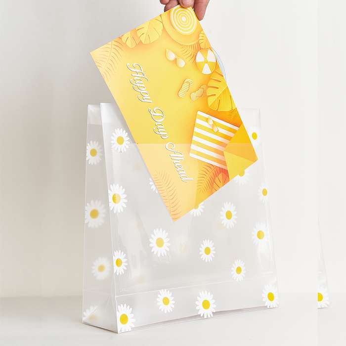 Transparent Multiple Flowers Printed Luxury Gift Bag with Slit Pocket and Loop Handle