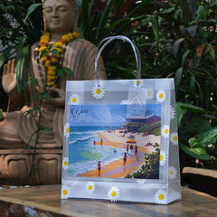 Transparent Multiple Flowers Printed Luxury Gift Bag with Slit Pocket and Loop Handle