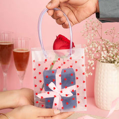 Red Heart Valentines Day Transparent Gift Bag with Loop Handle