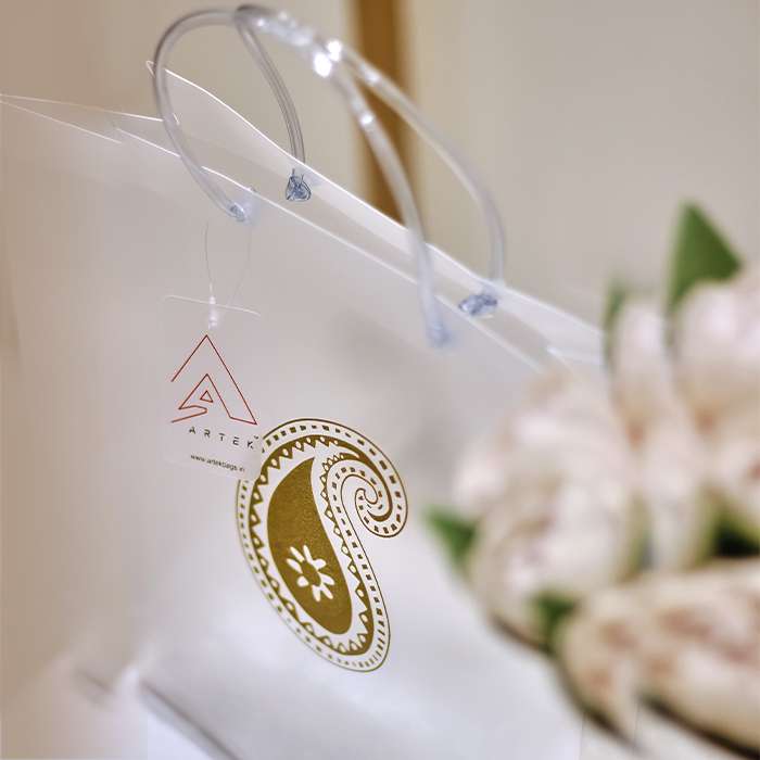 Transparent Big Leaf Printed Luxury Gift Bag with Loop Handle