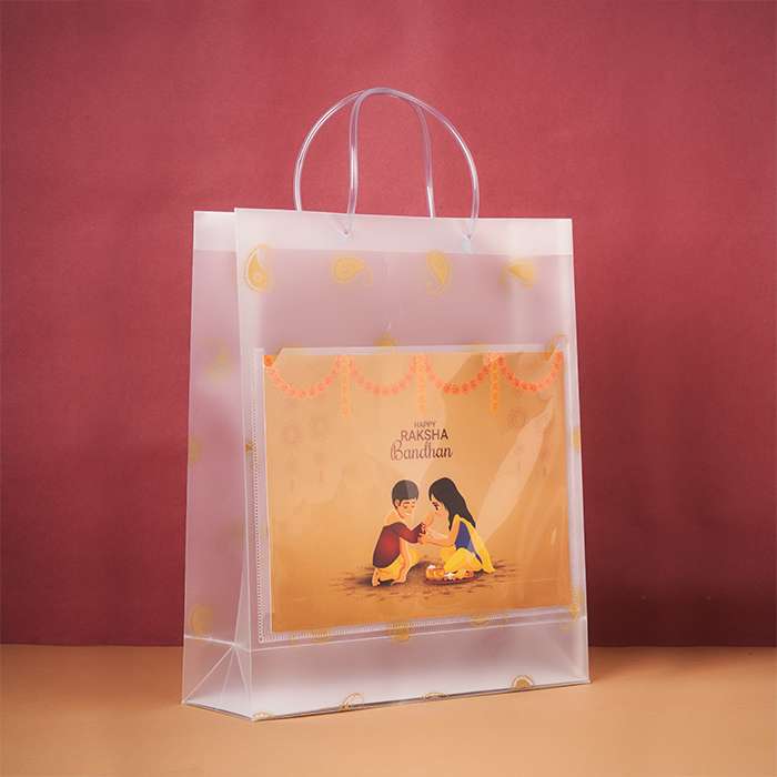 Transparent Multiple Leaves Printed Luxury Gift Bag with Slit Pocket and Loop Handle