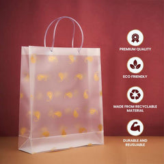 Transparent Multiple Leaves Printed Luxury Gift Bag with Slit Pocket and Loop Handle