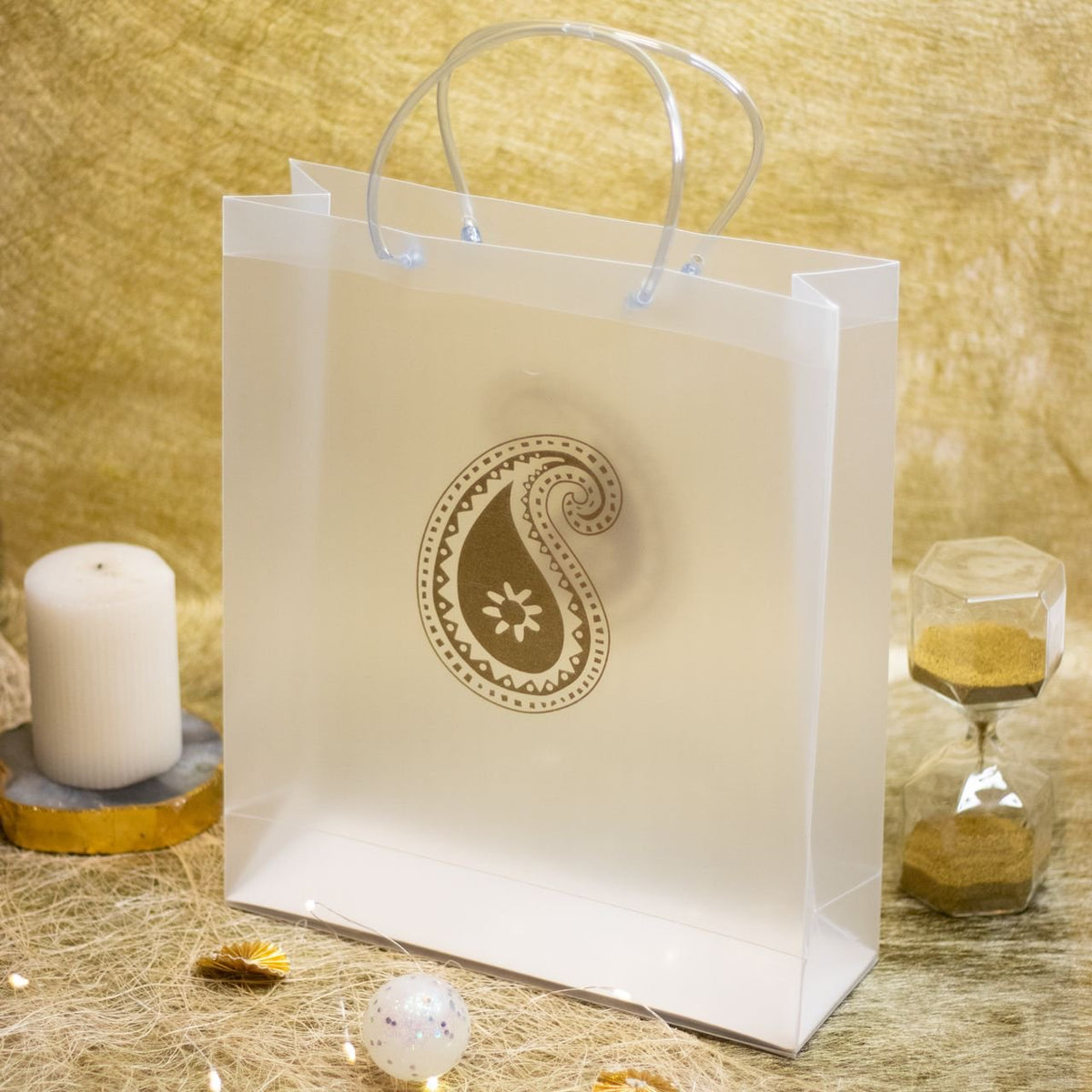 Transparent Big Leaf Printed Luxury Gift Bag with Loop Handle